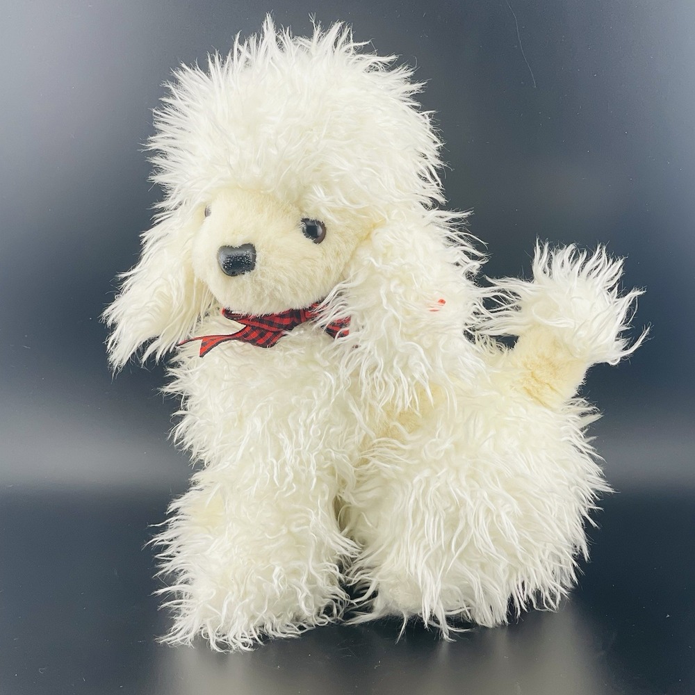 VTG Ty Classic White Poodle Dog Pierre 1994 Red Plaid Bow